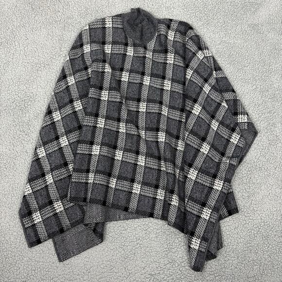 Theory Poncho Womens Petite Small Plaid Grey Wool Knit Florencia Oversized - Picture 10 of 13